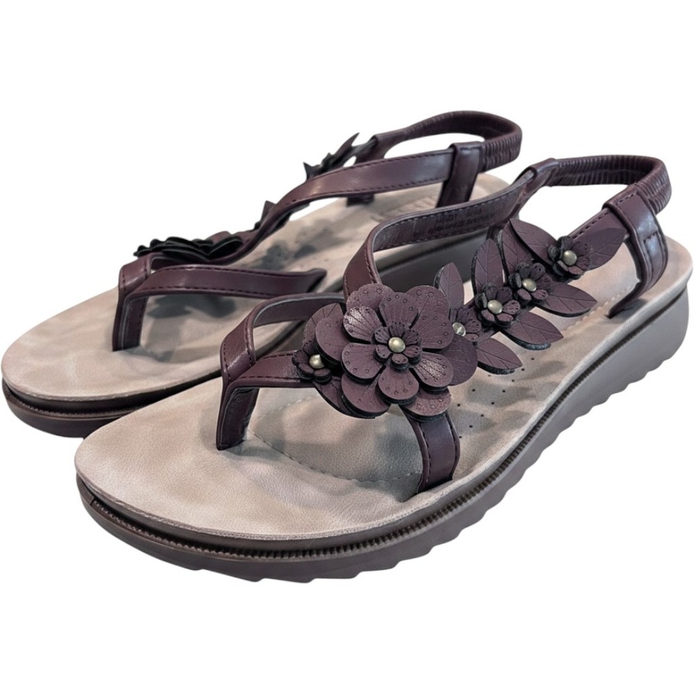 Andiamo Womens Floral Thong Slingback Sandals Brown Embellished Size‎ 6.5M